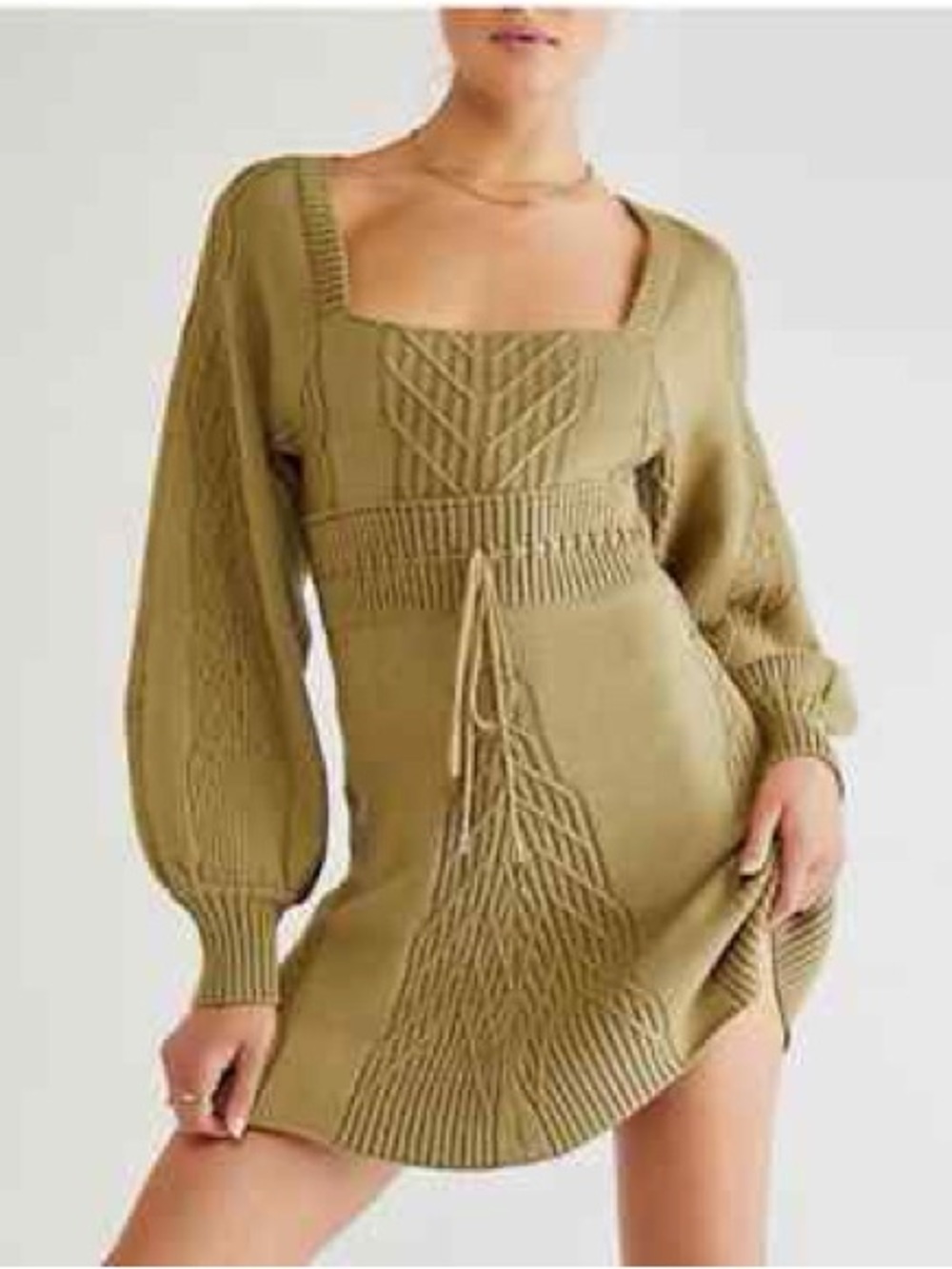 Free People Emmaline Moss Green Back Cutout Mini Sweater Dress Size XS